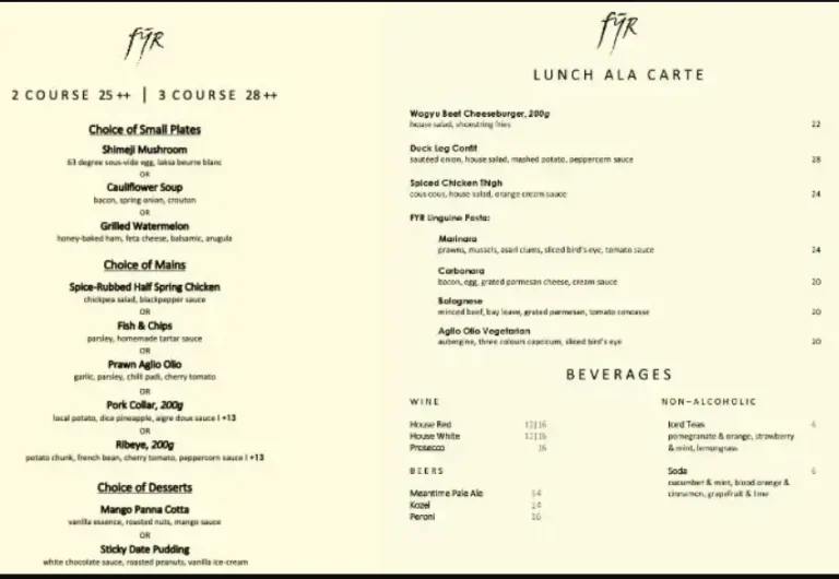 FYR MENU SINGAPORE