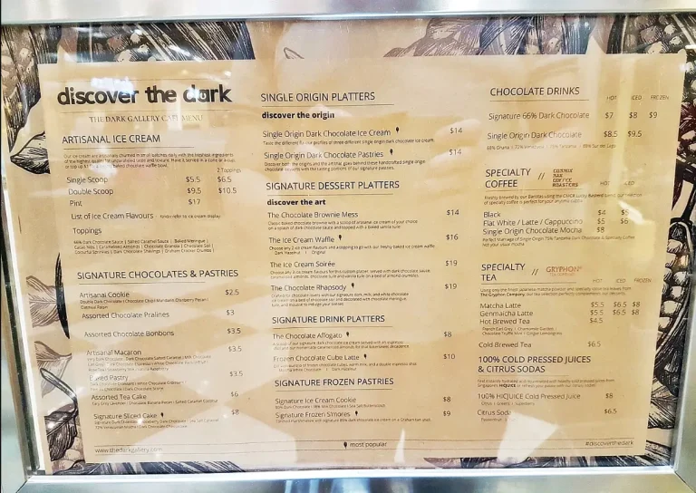 THE DARK GALLERY MENU SINGAPORE