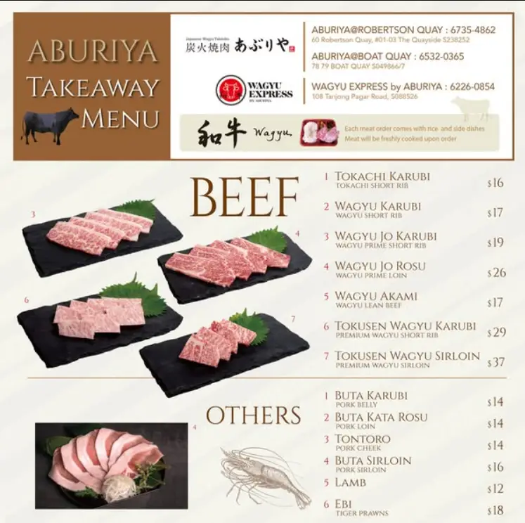 ABURIYA MENU SINGAPORE