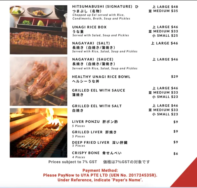 UYA MENU SINGAPORE